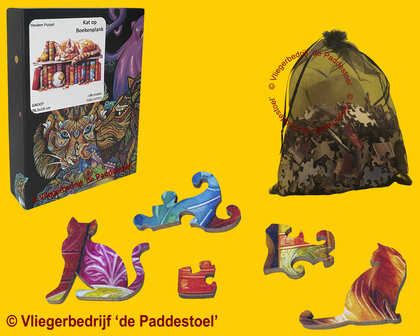 Yiwu Kat op Boekenplank Legpuzzel hout