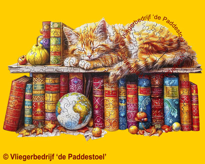 Yiwu Kat op Boekenplank Legpuzzel hout